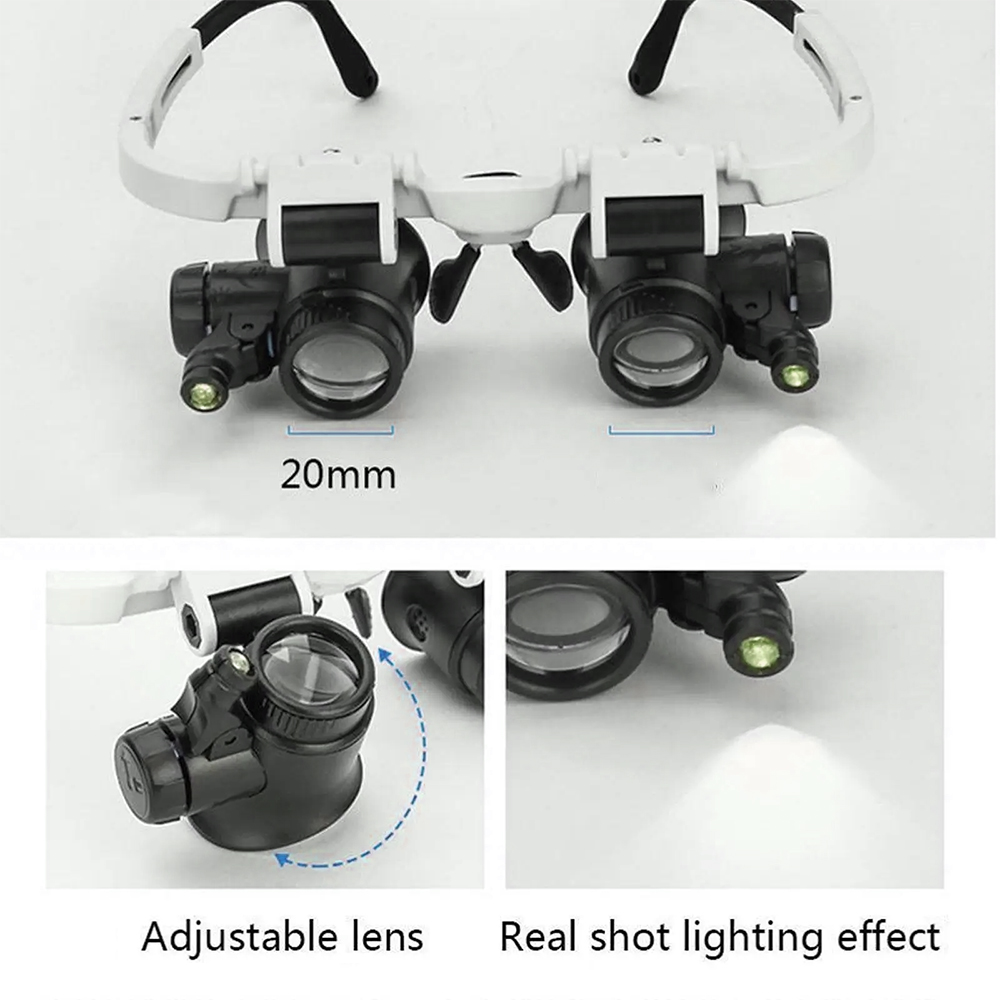 Jeweler Repair Loupe Glasses, LED Magnifying Headband, Adjustable Head Mounted Lens