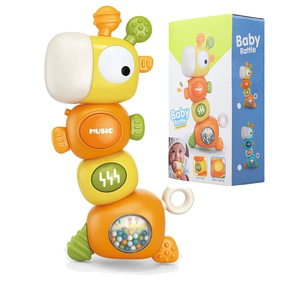 Baby Rattle & Teething Toy Giraffe Musical Silicone Montessori Sensory Toy