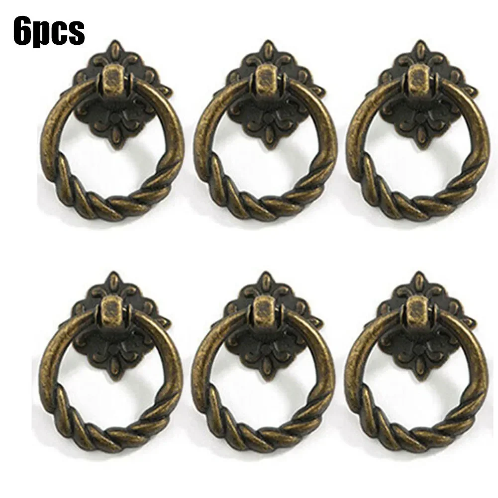Vintage Brass Cabinet Ring Pull Handles Set of Antique Drawer Pulls for Furniture Upgrade