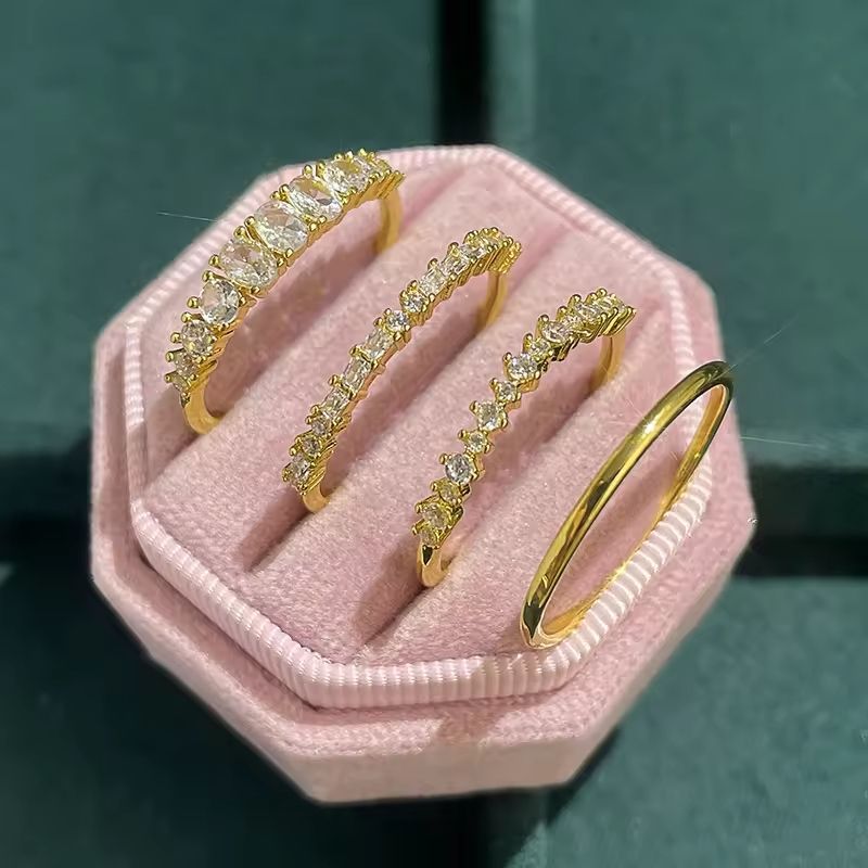 Gold Plated Stacking Rings with Zirconia