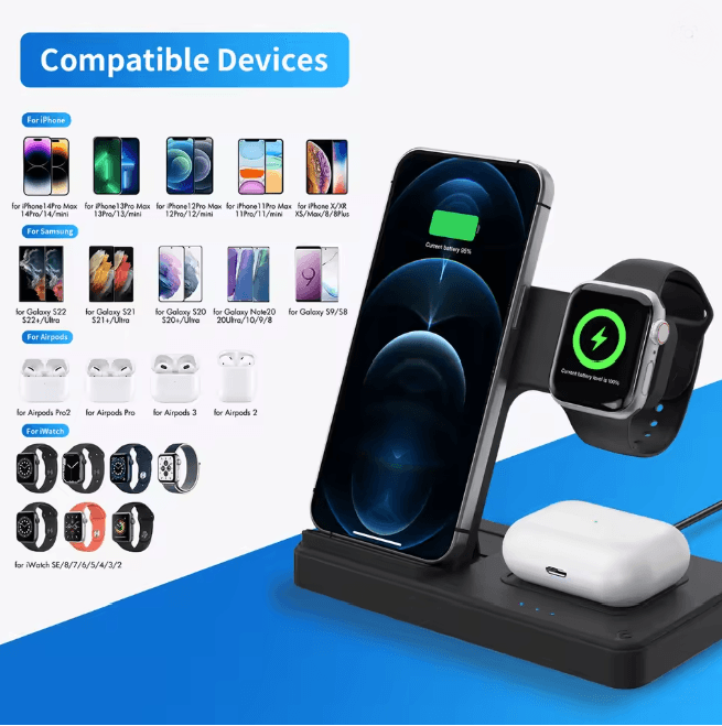 3 In 1 Wireless Charging Station Magnetic Fast Charging Foldable Charger