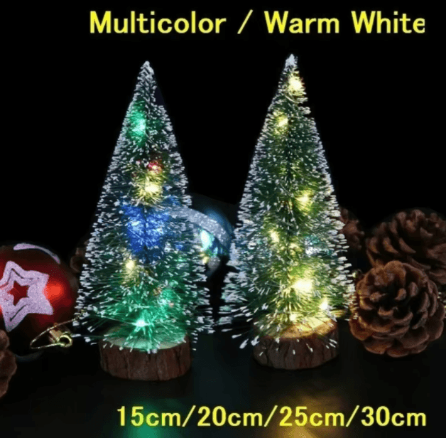 1pc LED Light Mini Artificial Christmas Trees Decorations Festival Tabletop Miniature Snow Frost Xmas Tree Decor 4Sizes