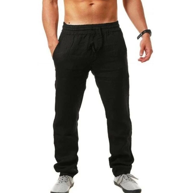 BreezeFlex Mens Linen Pants – Breathable Cotton Linen Casual Trousers with Elastic Waist