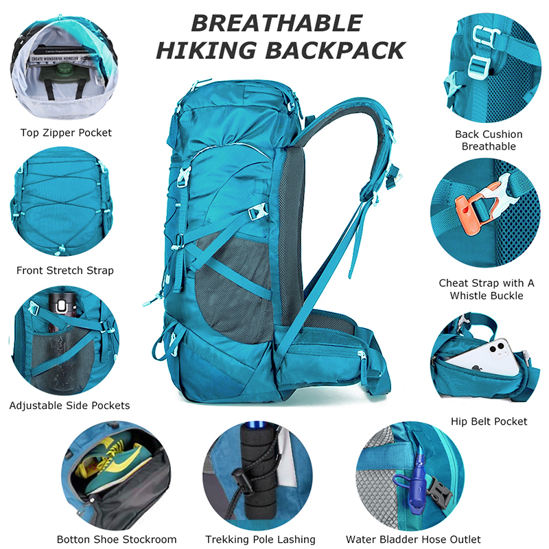 Waterproof Hiking Backpack with Rain Cover Large Capacity Trekking Travel Rucksack