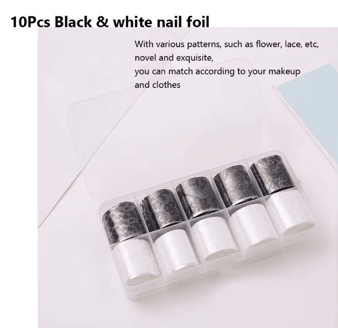 Lace Nail Art Transfer Foil Set 10 Rolls Elegant Floral Wrap Designs