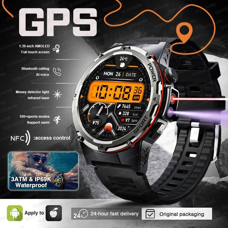 Military GPS Smart Watch with 3ATM Waterproof Bluetooth Call and Rugged Outdoor Design