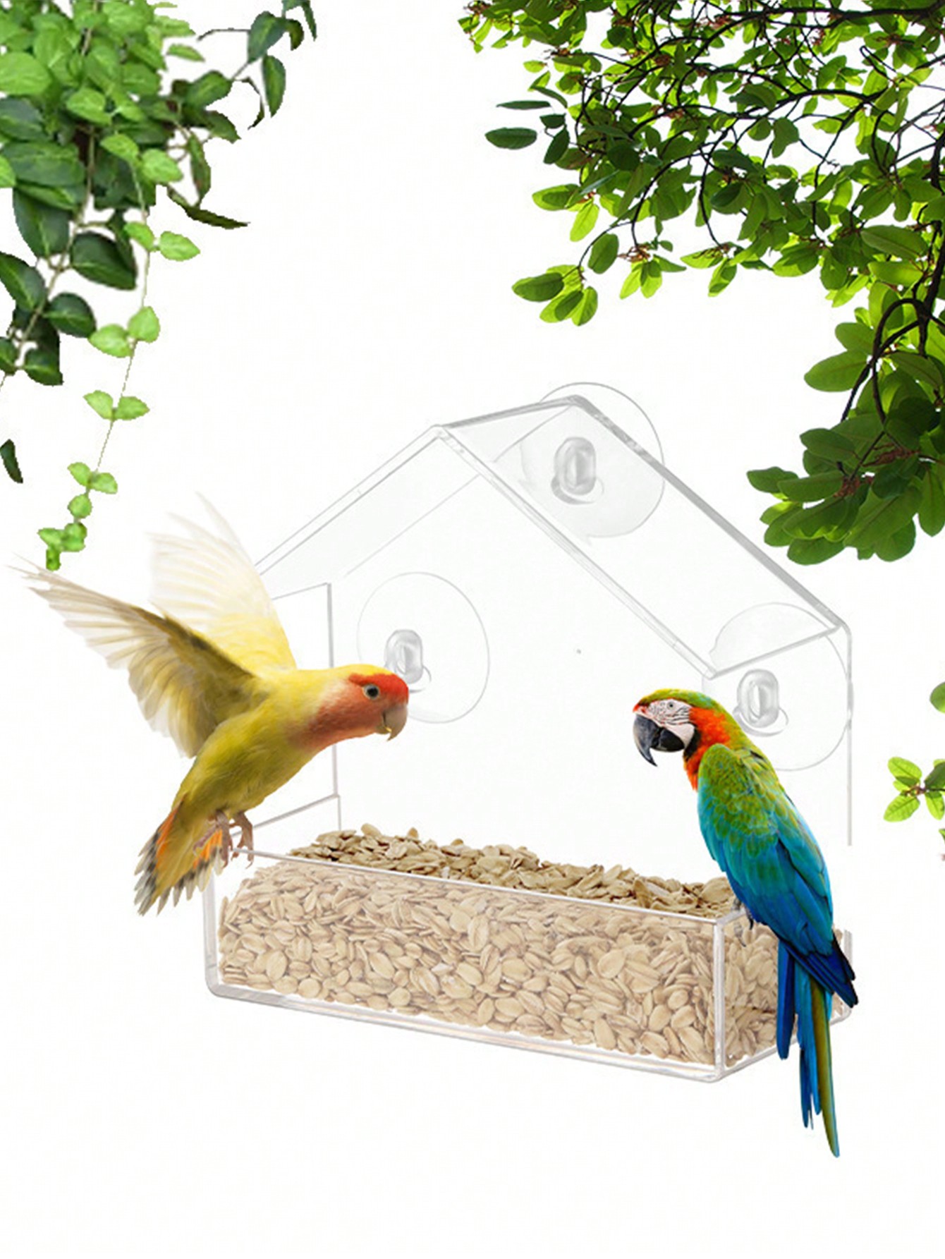 Outdoor Acrylic Bird Feeder, Hanging Window Birdhouse for Backyard Wildlife