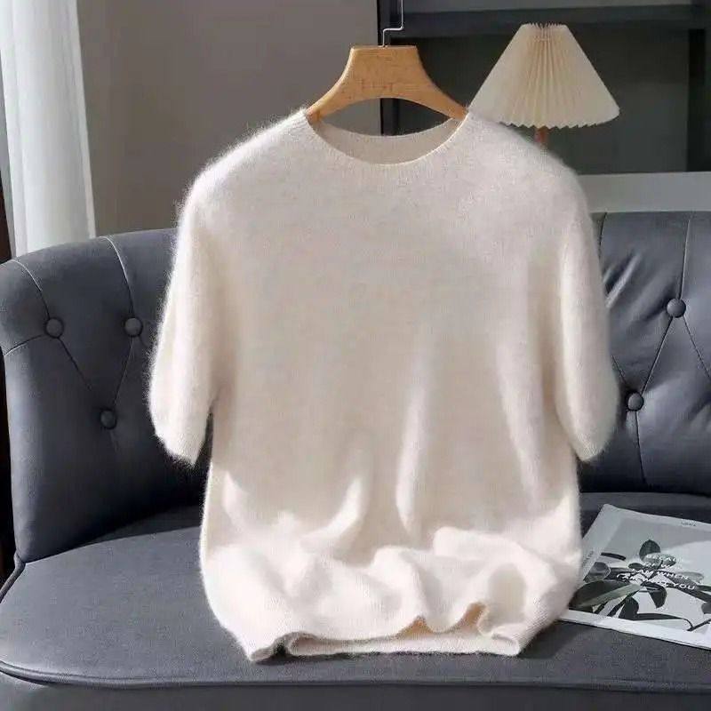 Mink Cashmere Knit Short Sleeve Sweater for Men