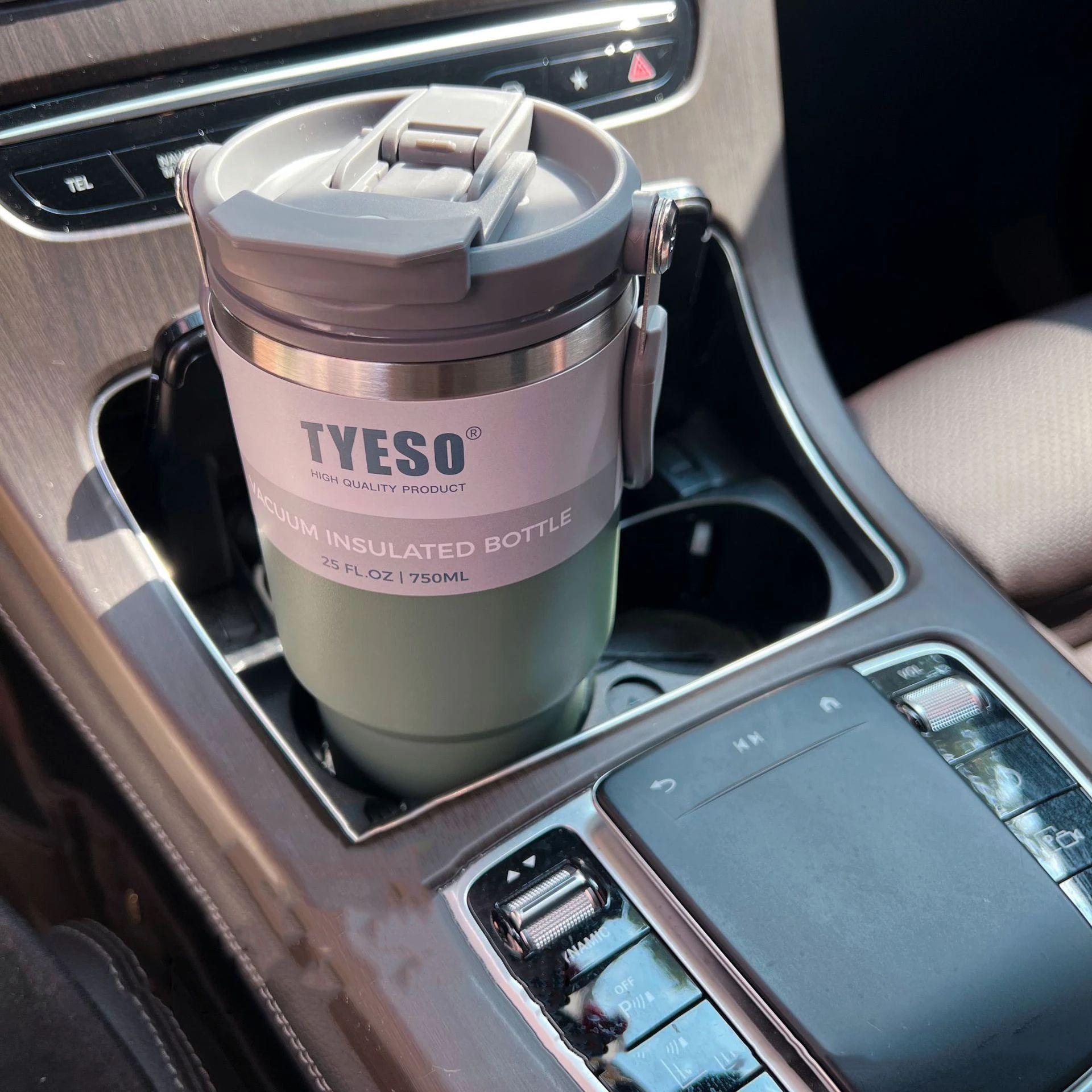 Vacuum Flask Car Water Bottle, 304 Stainless Steel Coffee Cup with Leak-Proof Lid, Handle & Non-Slip Base
