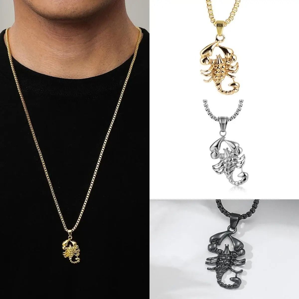 Mens Punk Scorpion Pendant Necklace for Street Style