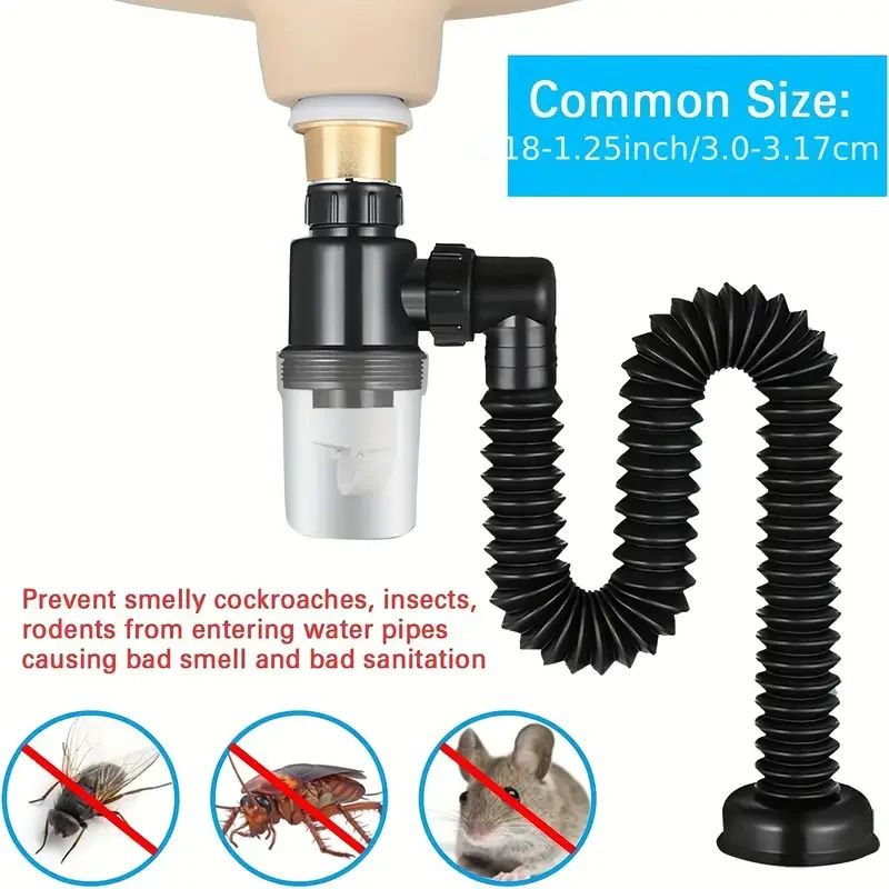 Universal Easy-Fit P-Trap for Kitchen Sink Leak-Proof Expandable Drain Pipe Set, Durable Plastic, Anti-Clog Anti-Leak