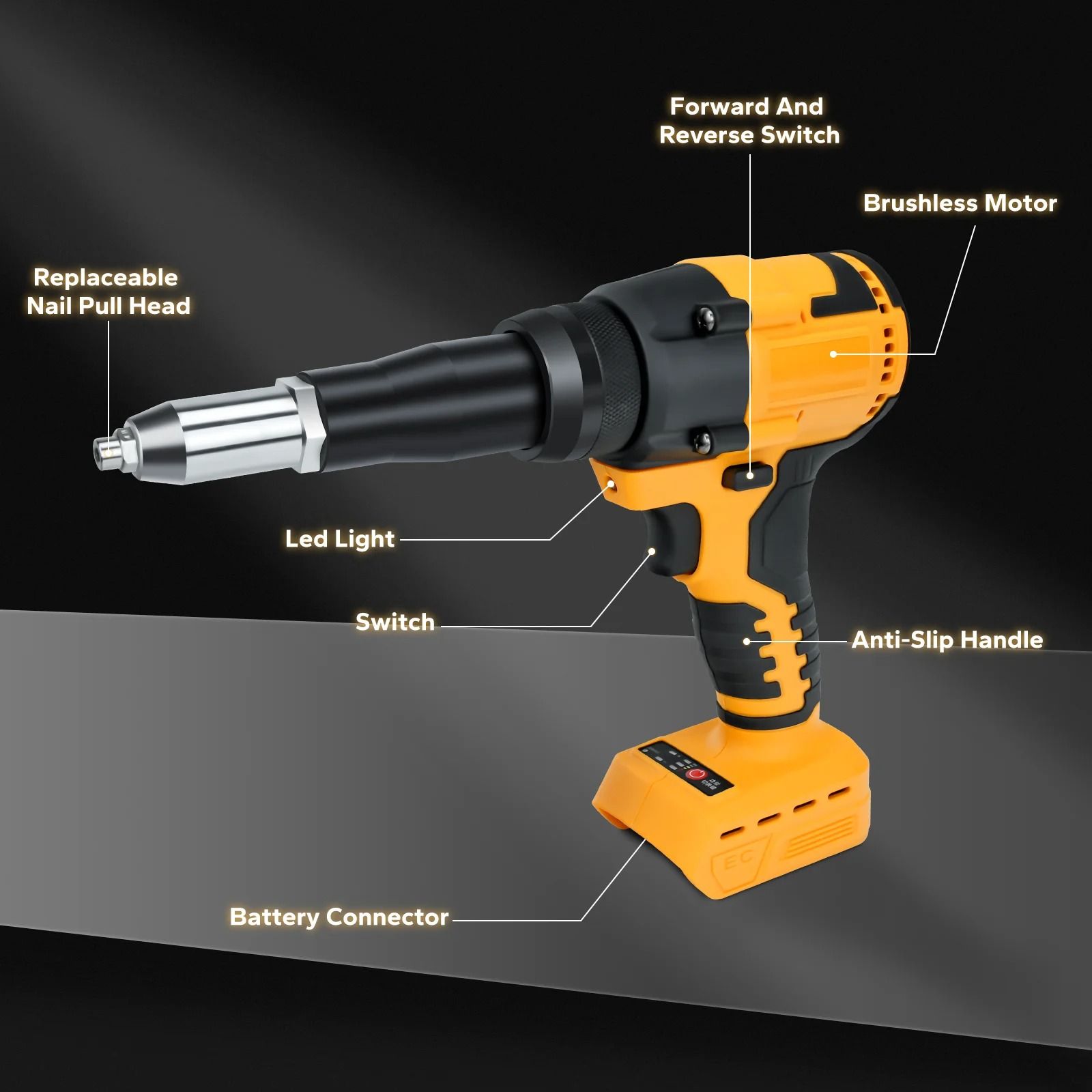 Brushless Electric Rivet Gun with LED Light 2.4–4.8mm (Battery Not Included)