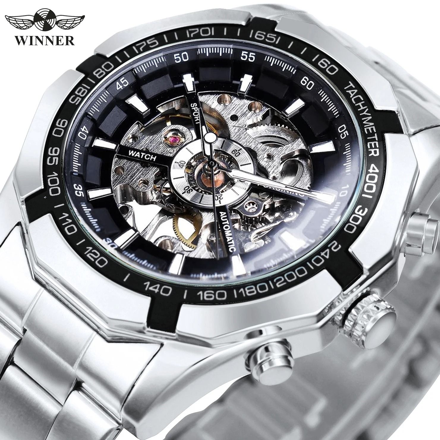 WINNER Classic Skeleton Watch for Men Luminous Mechanical Timepiece