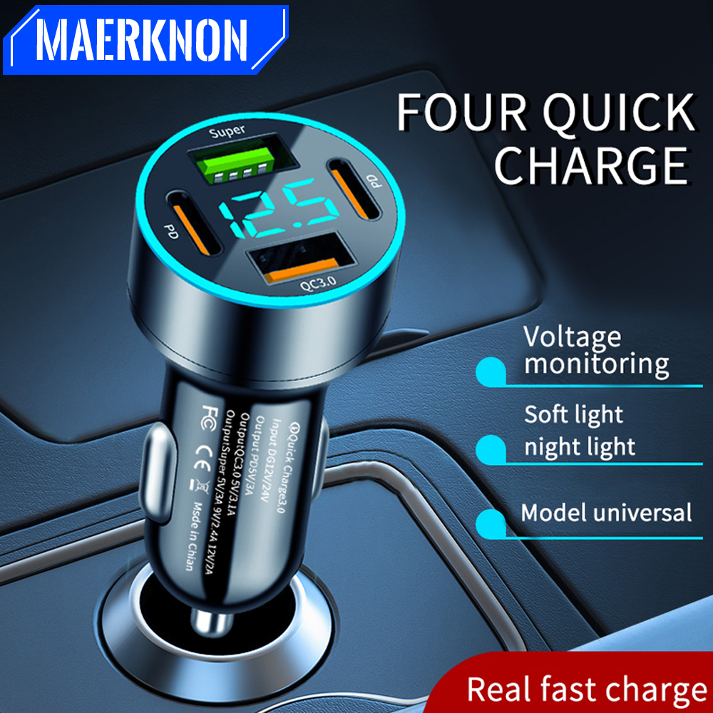 USB PD Car Charger Type C Quick Charge Fast Charging Adapter with LED Display