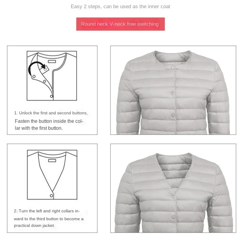 Women's Ultra Lightweight Packable Puffer Coat - Slim Fit White Duck Down Winter Jacket