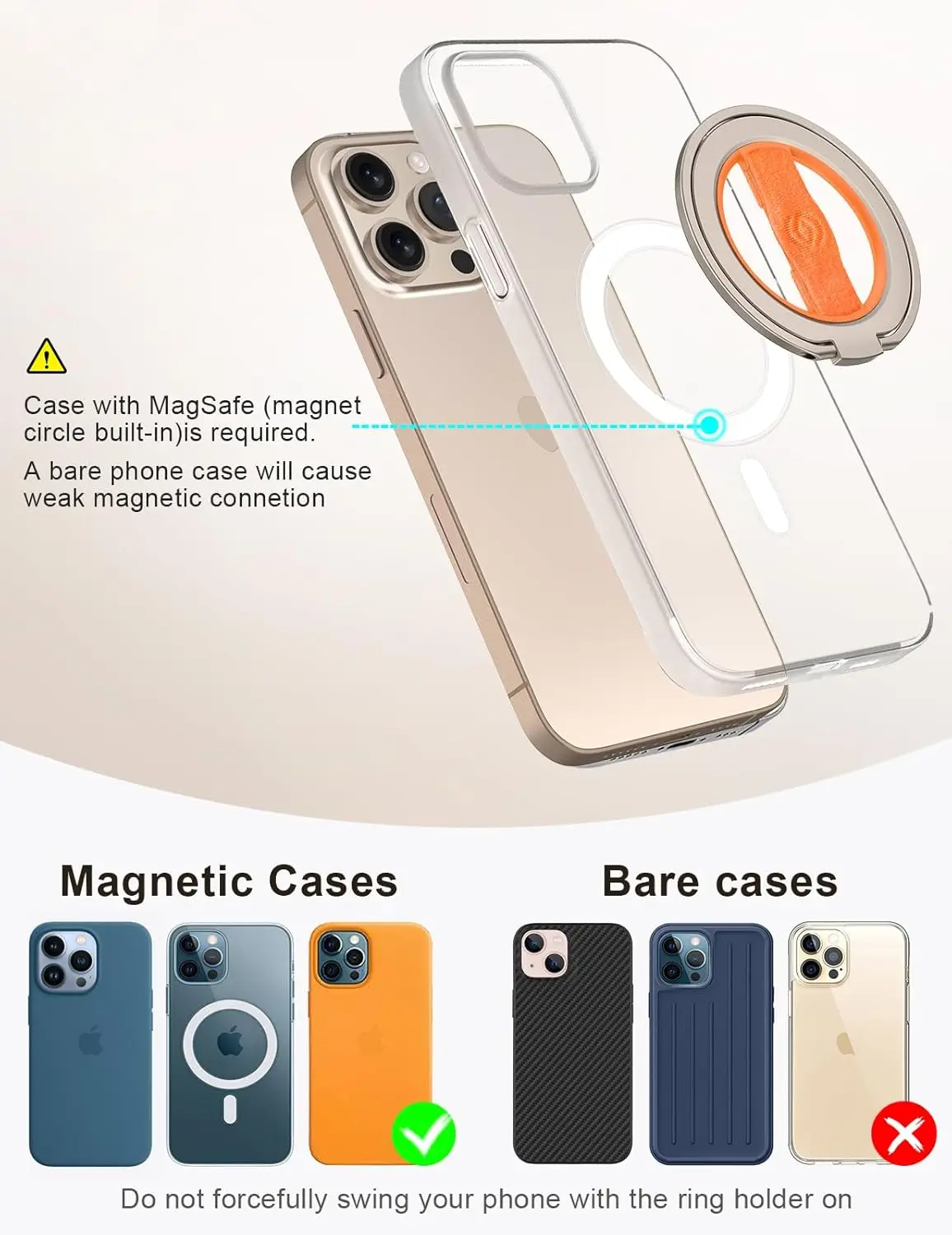 MagOne MagSafe Phone Grip Stand Magnetic Ring Holder with Finger Strap