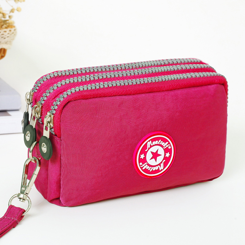 Women's handbag, Thickened three-layer long, Wrist mobile phone bag, Cute washable cloth, zipper pocket purse