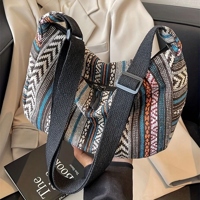 Tribal Style Foldable Crossbody Shoulder Bag with Striped Flag Pattern