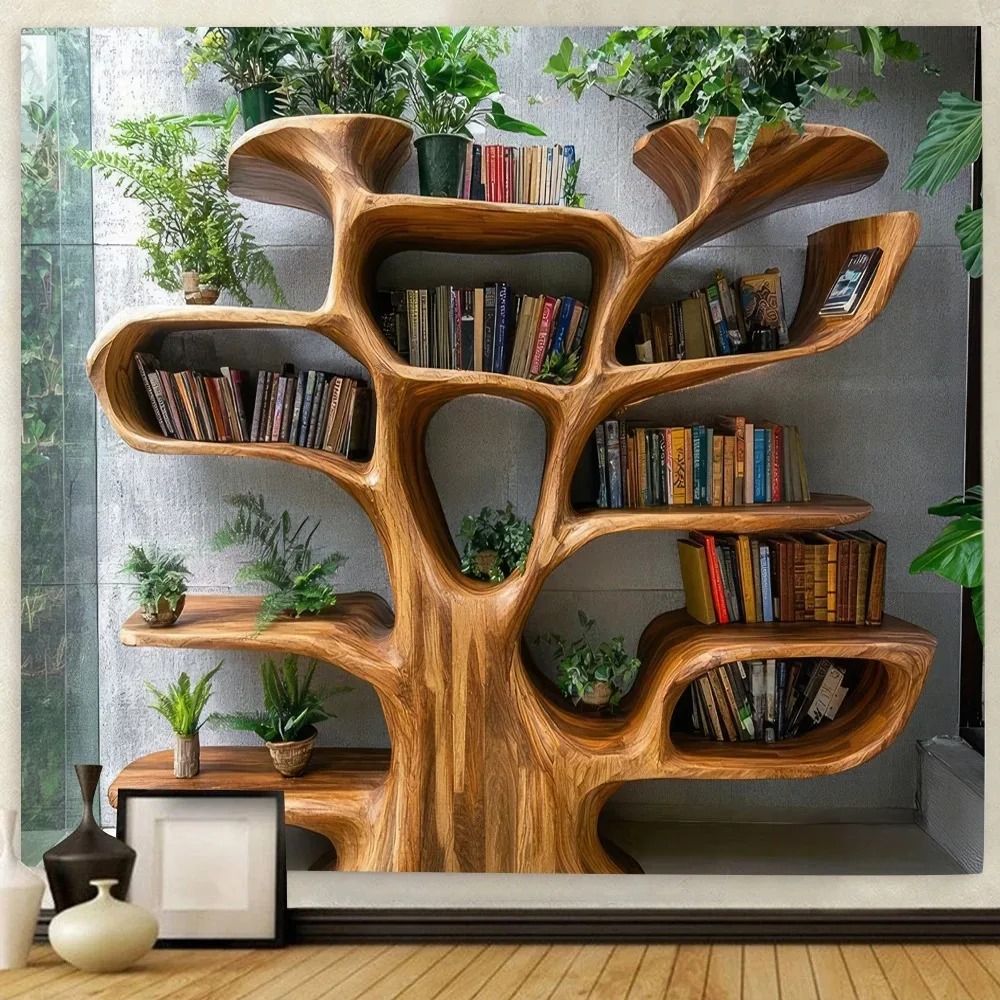 Tree Bookshelf Tapestry for Reading Nooks and Home Decor