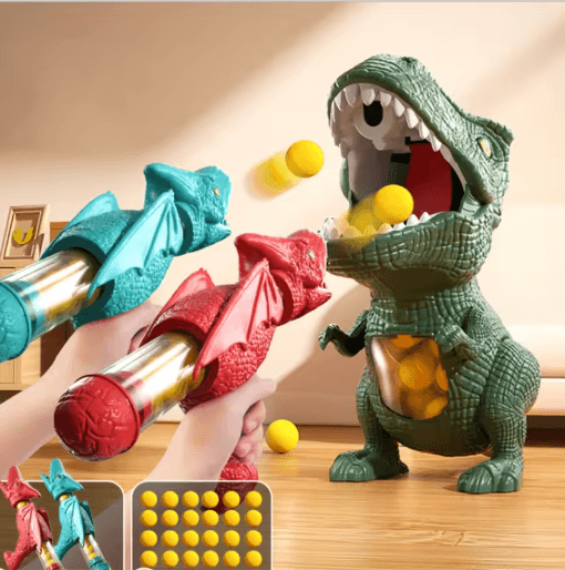 Dinosaur Shooting Toy Set Tyrannosaurus Rex Ball & Soft Bullet Blaster Interactive Puzzle Toy for Kids