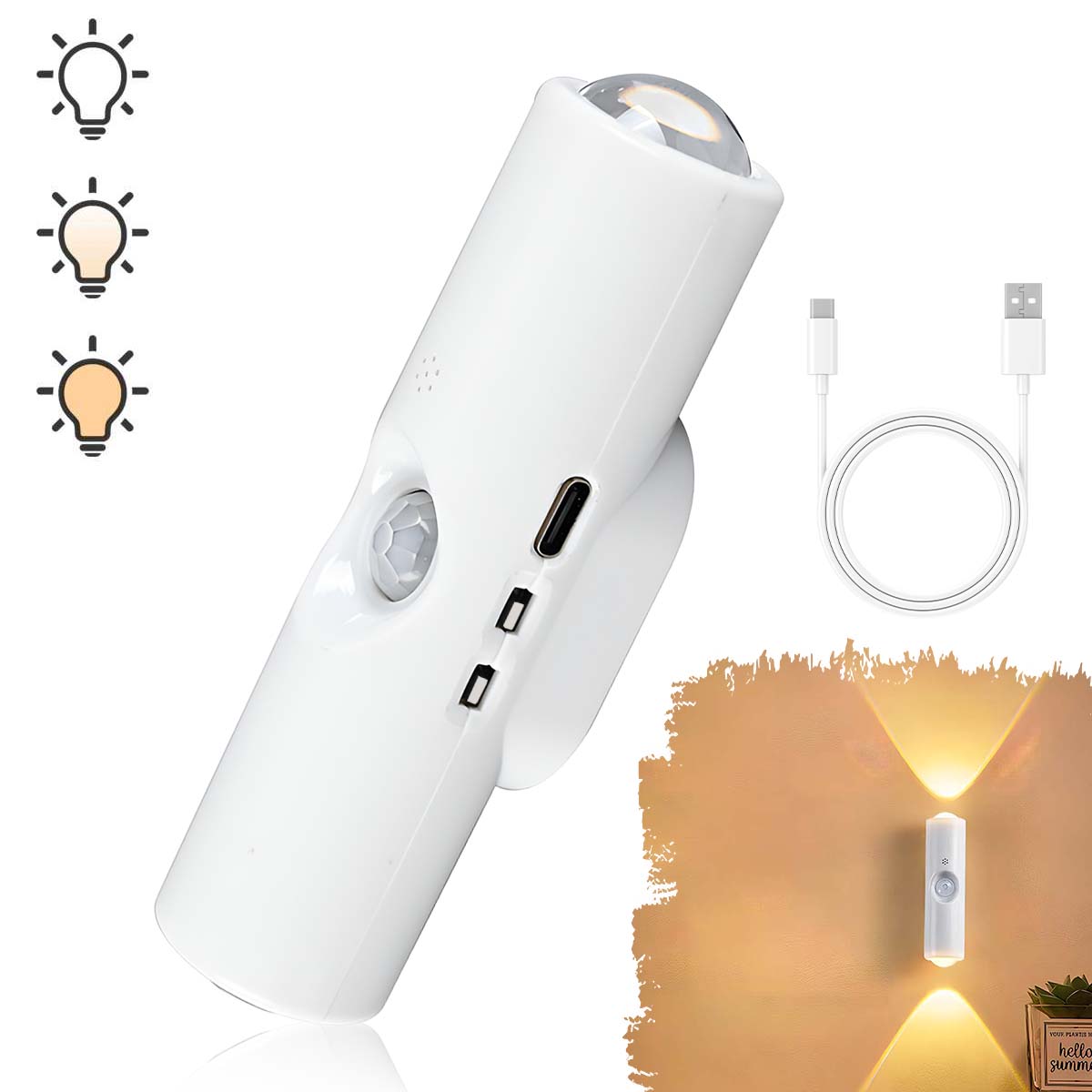 Wall Lamp Punch-Free Bedside Bedroom Night Light, LED Spotlight with Induction Magnetic Charging, Small Hill Soft Light