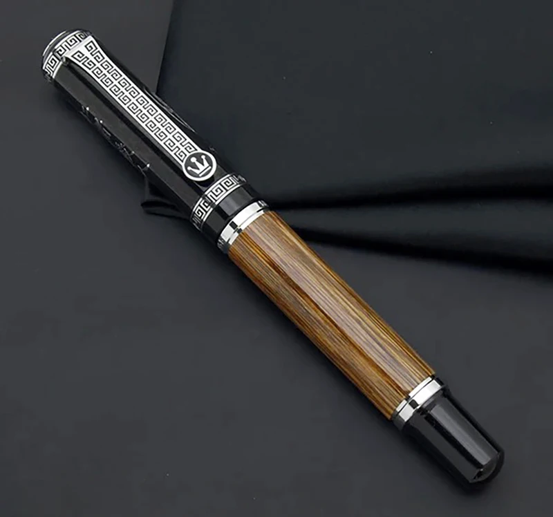 Duke Classic Confucius Natural, Bamboo Calligraphy Fountain Pen, Metal Embossed Pattern Bent Nib Iridium 1.2mm