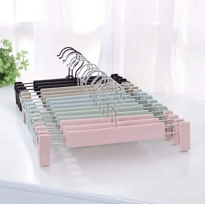 10pcs Frosted Plastic Trouser Rack with Strong Seamless Clip Hangers for Drying Clothes
