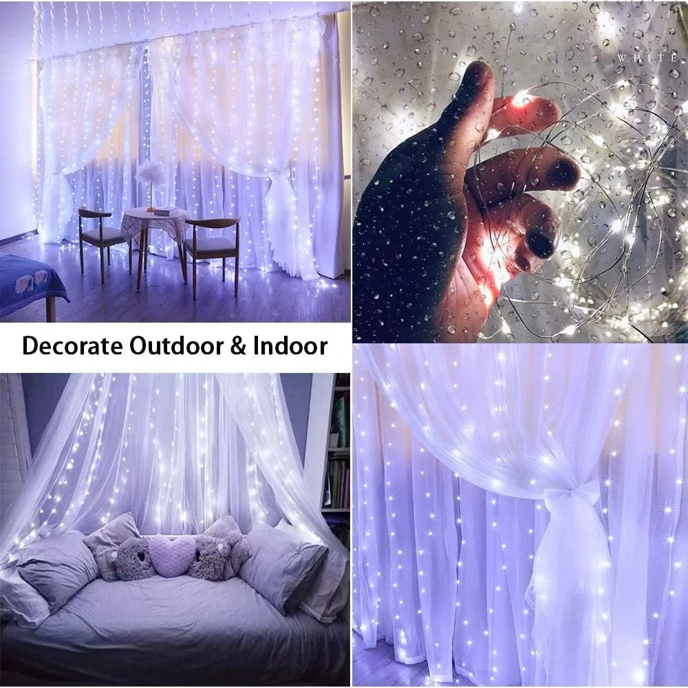 USB LED Curtain String Lights with Remote 8 Lighting Modes