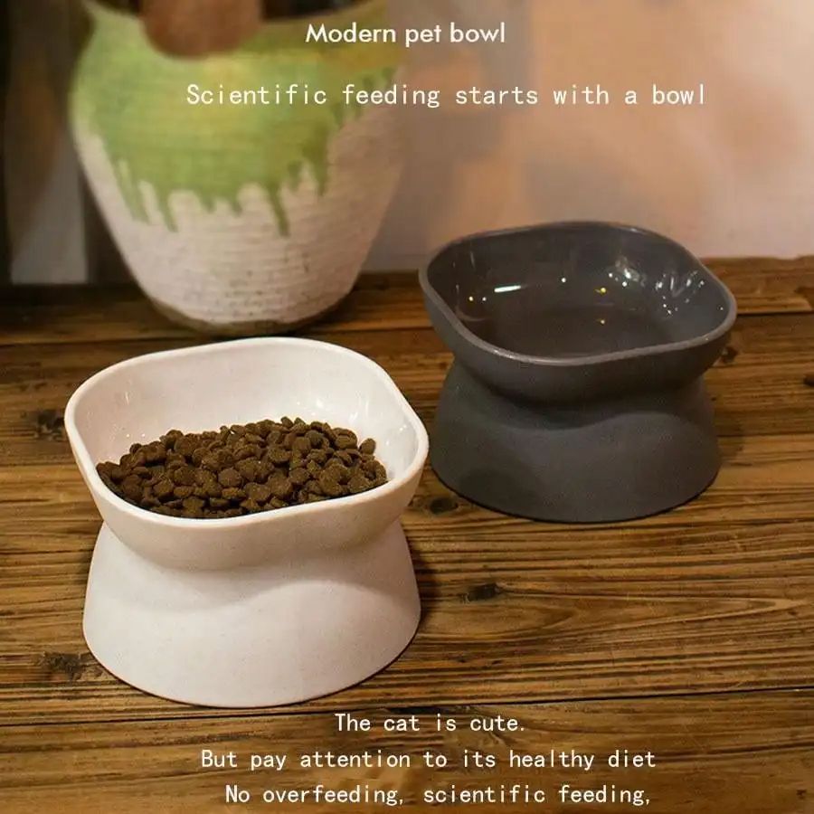 Classic Neck Protection & Anti-Rollover Cat Bowl, Elevated High-Foot Plastic Pet Tableware with Large Opening