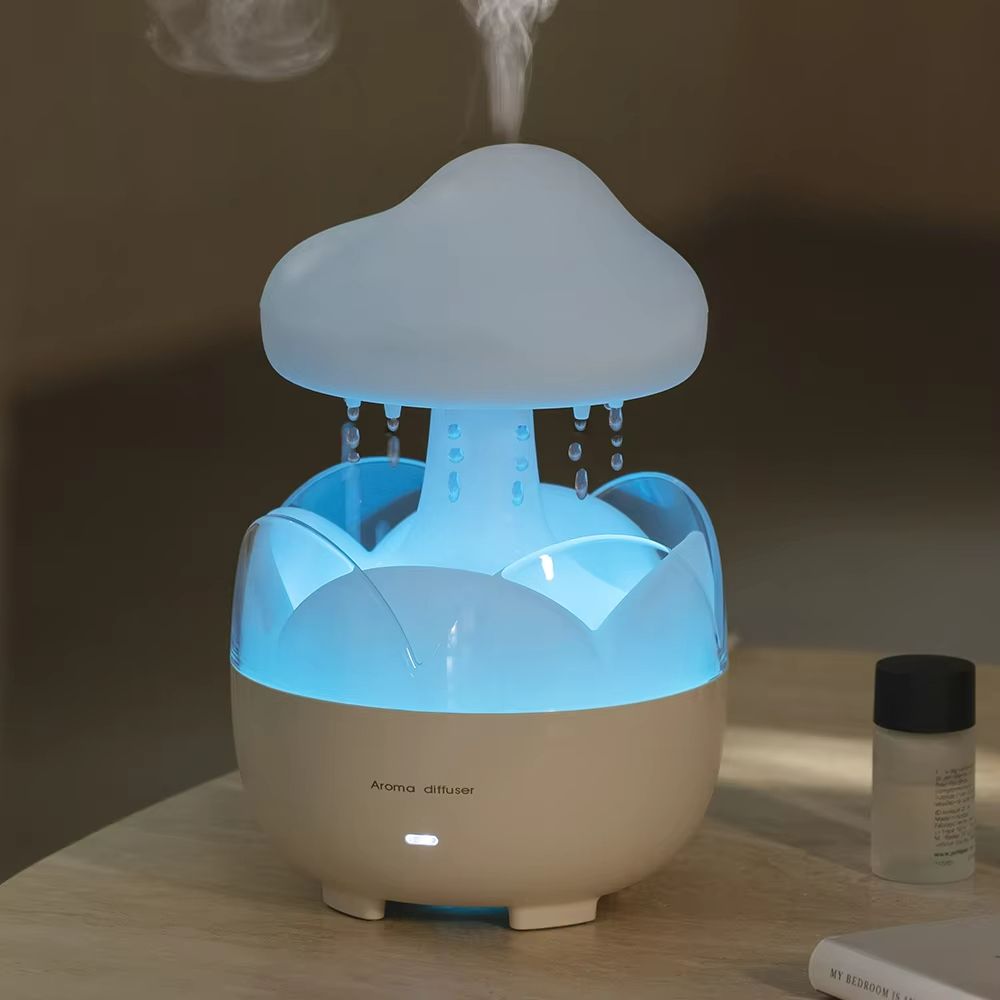 Mushroom Rain Cloud Humidifier – Electric Aroma Diffuser with Night Light & Relaxing Water Drop Sounds