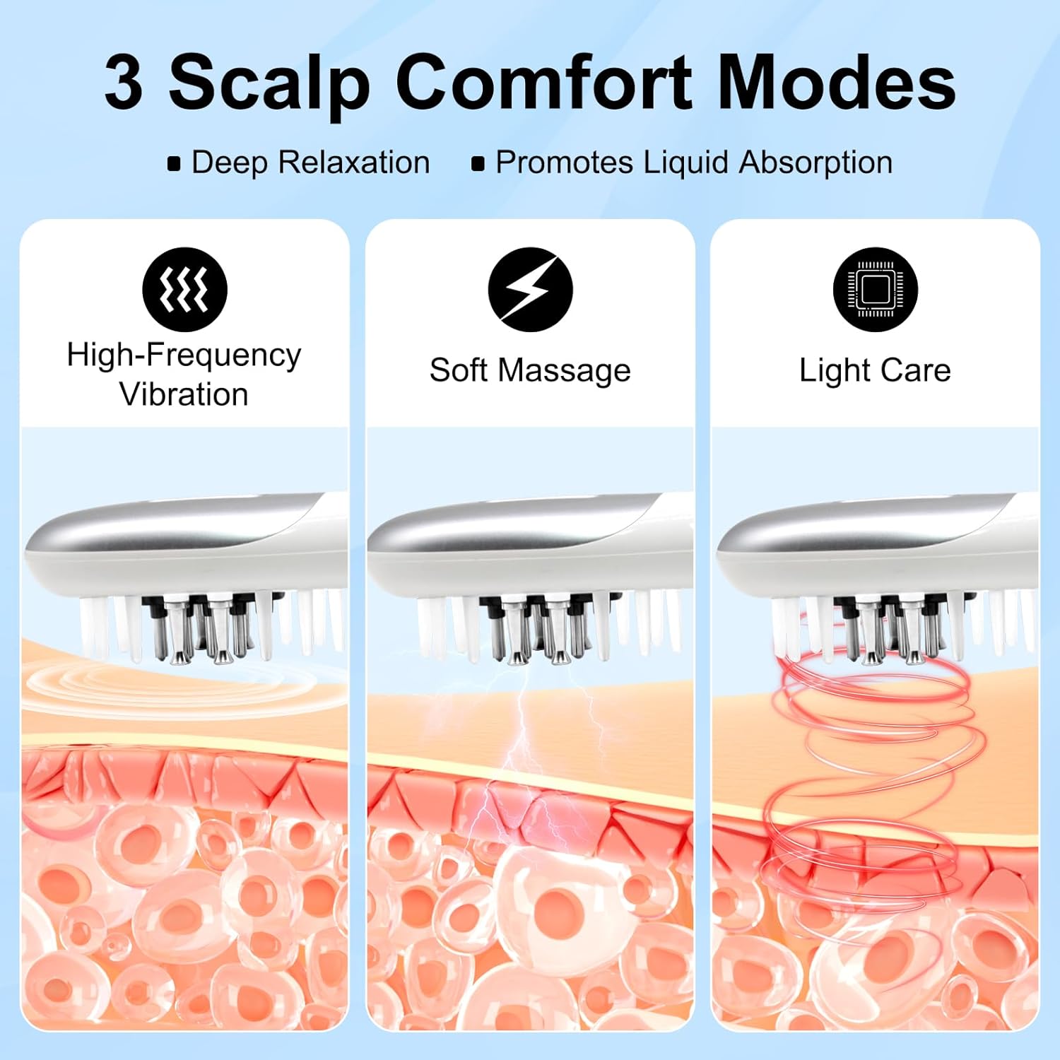 3 in 1 EMS Hair Growth Massage Comb with Red Blue Light Therapy and Oil Dispenser Scalp Massager