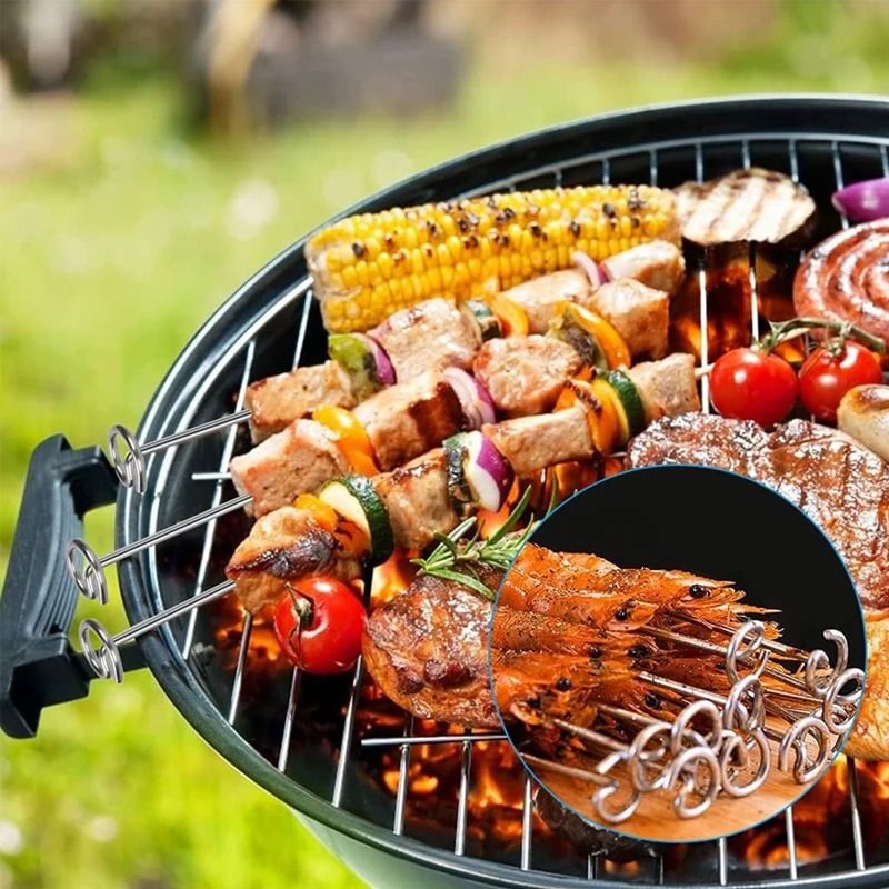 12 Piece Stainless Steel BBQ Skewers Set Air Fryer Kebab Skewers