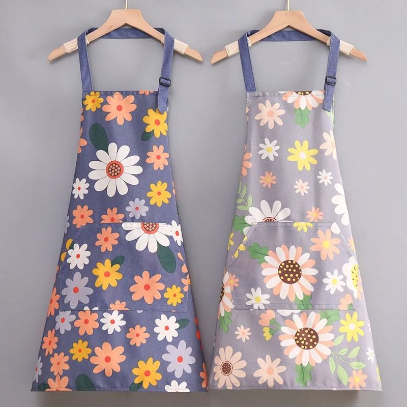 Cartoon Sunflower Kitchen Apron Adjustable Strap Sleeveless Cooking Apron With Pocket