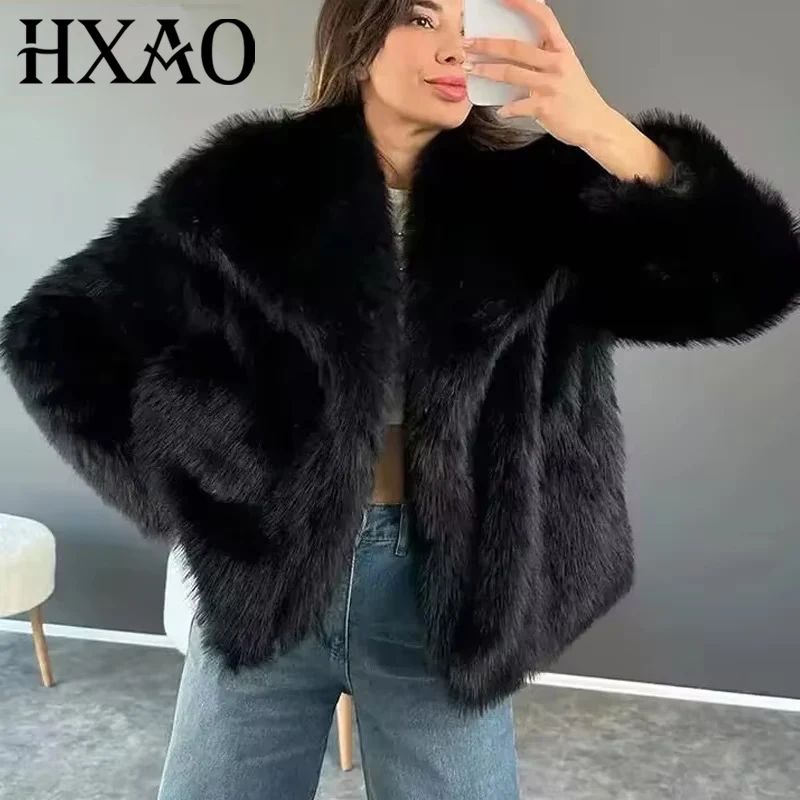LuxeFluff Womens Faux Fur Coat – Plush Fluffy Winter Jacket with Turn-Down Collar
