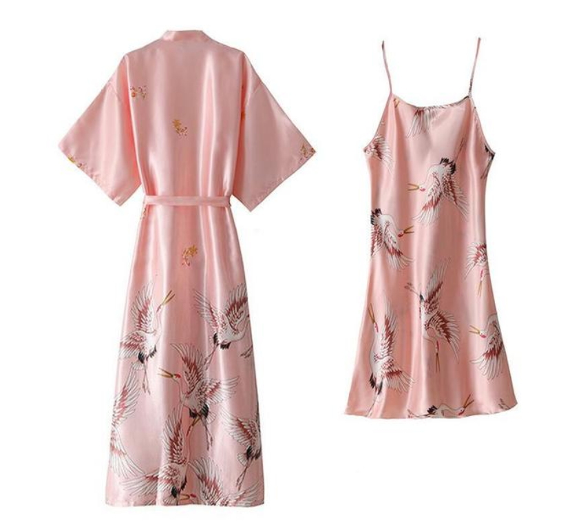 Sexy Nightwear Gown, Women Pyjama V Neck, Silky Sleepwear, Spring Lady Sleep Suit Robe, Homewear Negligee