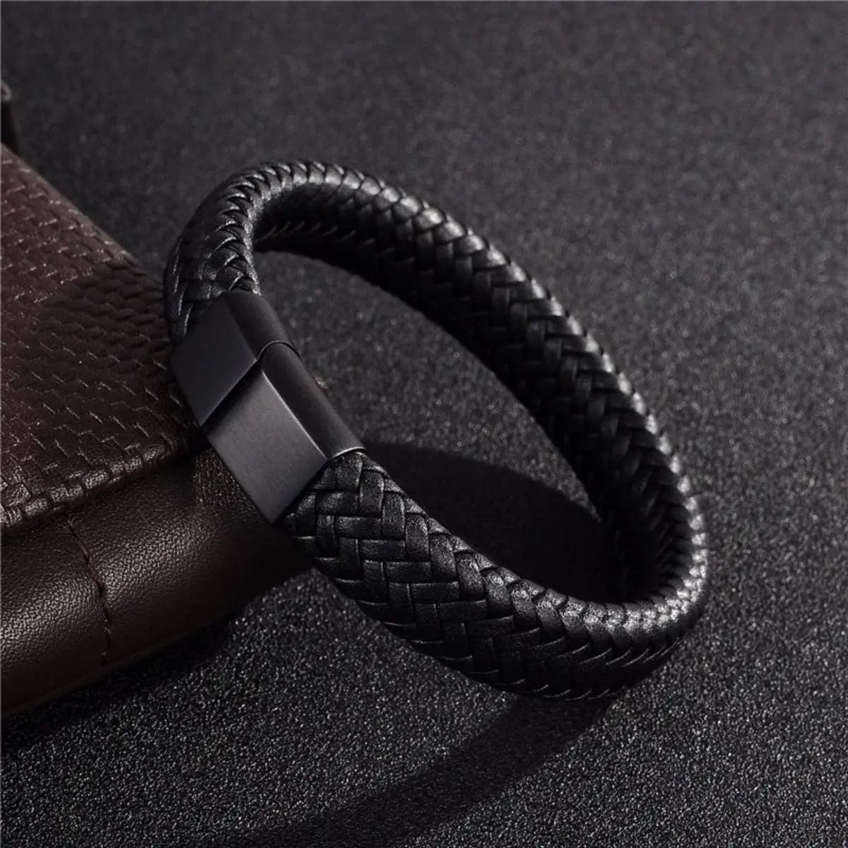 Retro Leather Open Bangle Woven Hand Rope Bracelet for Men