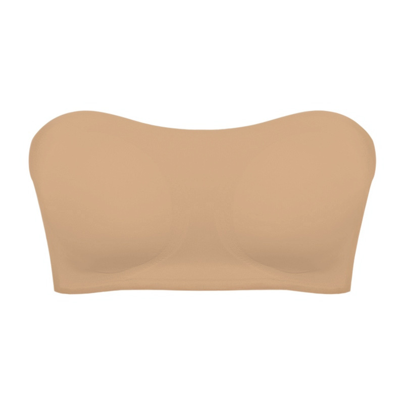Womens Sexy Strapless Push Up Bra, Removable Paded, Seamless Ice Silk Top, Invisible Beauty Back, Anti-Slip Off-Shoulder