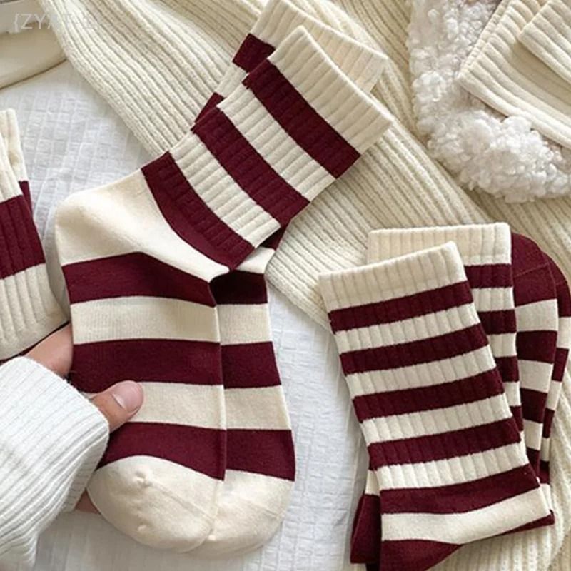 Cozy Cotton Knit Winter Socks Women Mid Calf Casual Warm Socks