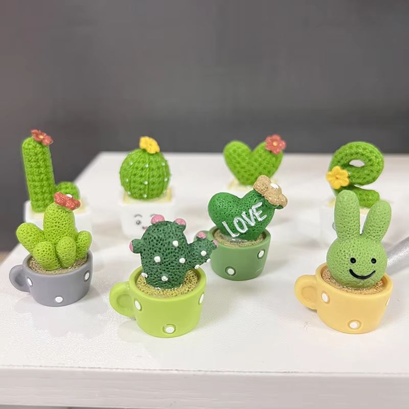4-Piece Mini Artificial Succulent Cactus Set Resin Bonsai Desk Decor