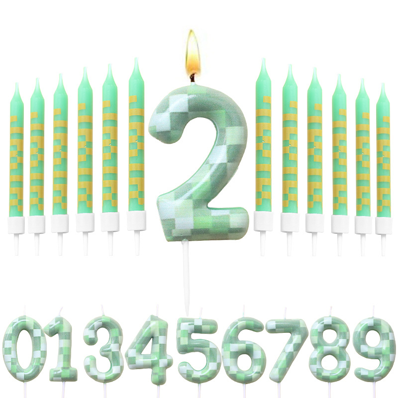 Digital Cake Candle Set for Green Theme, Creative Birthday Cake Topper, Decorative Green Party Cake Candles