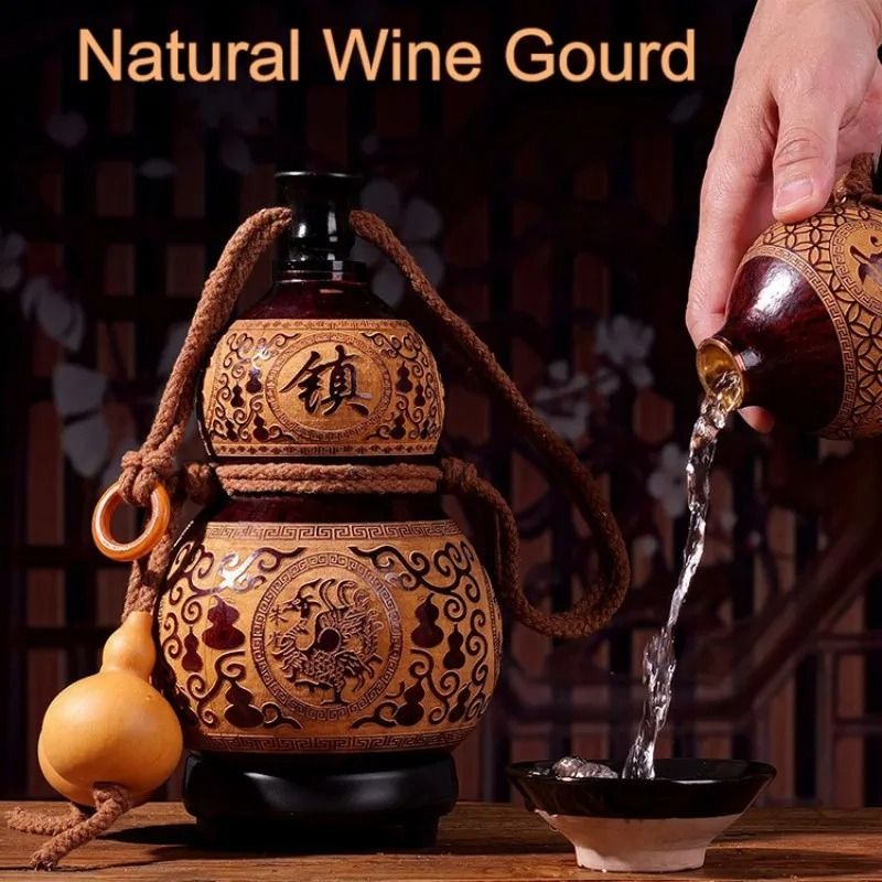 Artisanal Natural Wine Gourd | Authentic Dried Flask for Outdoor Use, Whiskey & Creative Gifts