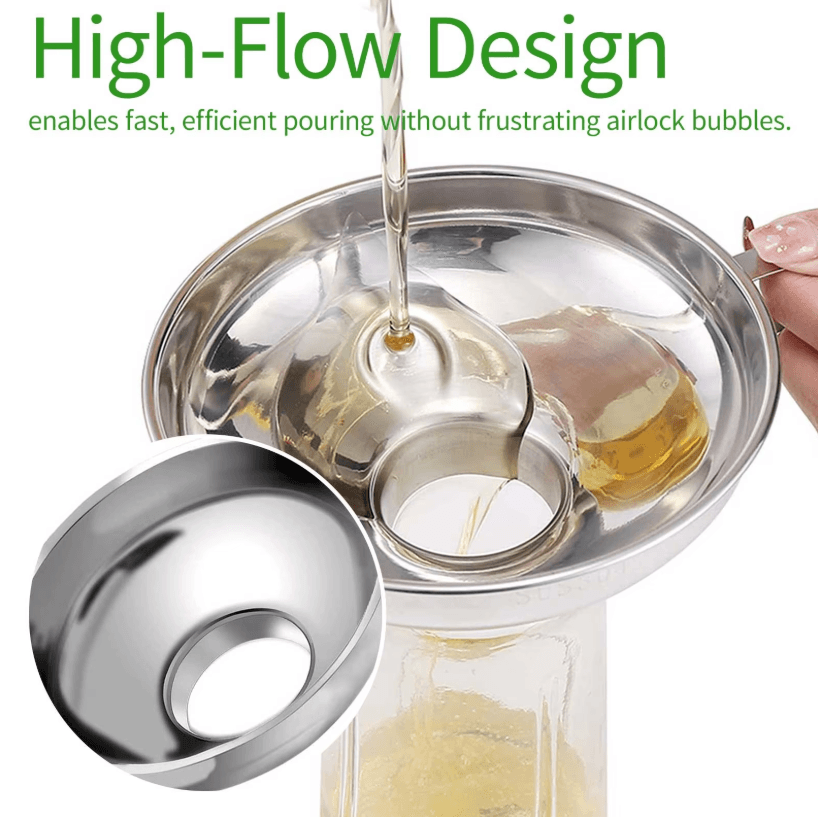 Stainless Steel Canning Funnel with Handle – Wide & Regular Mouth Jar Funnel for Mess-Free Filling