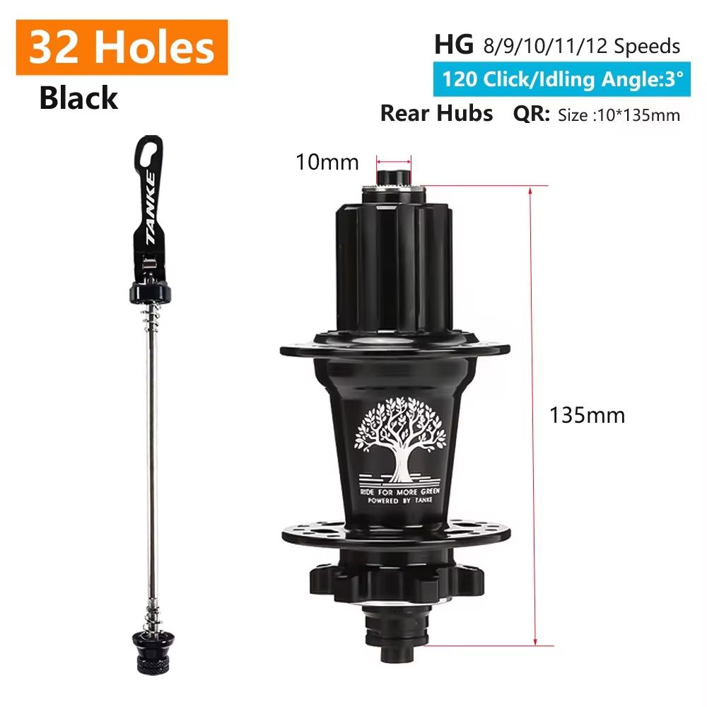 TANKE 120-Click 6-Bearing MTB Hub – 28/32/36H Disc Brake Front & Rear (8-12 Speed)