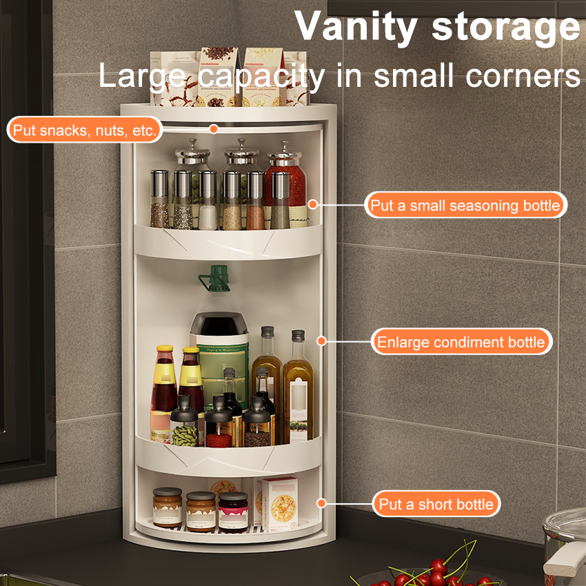 Kitchen Rotatable Layered Adjustable Shelf Spice Jars Holder Condiment Organizer, Can Rotating Storage Rack for Corner