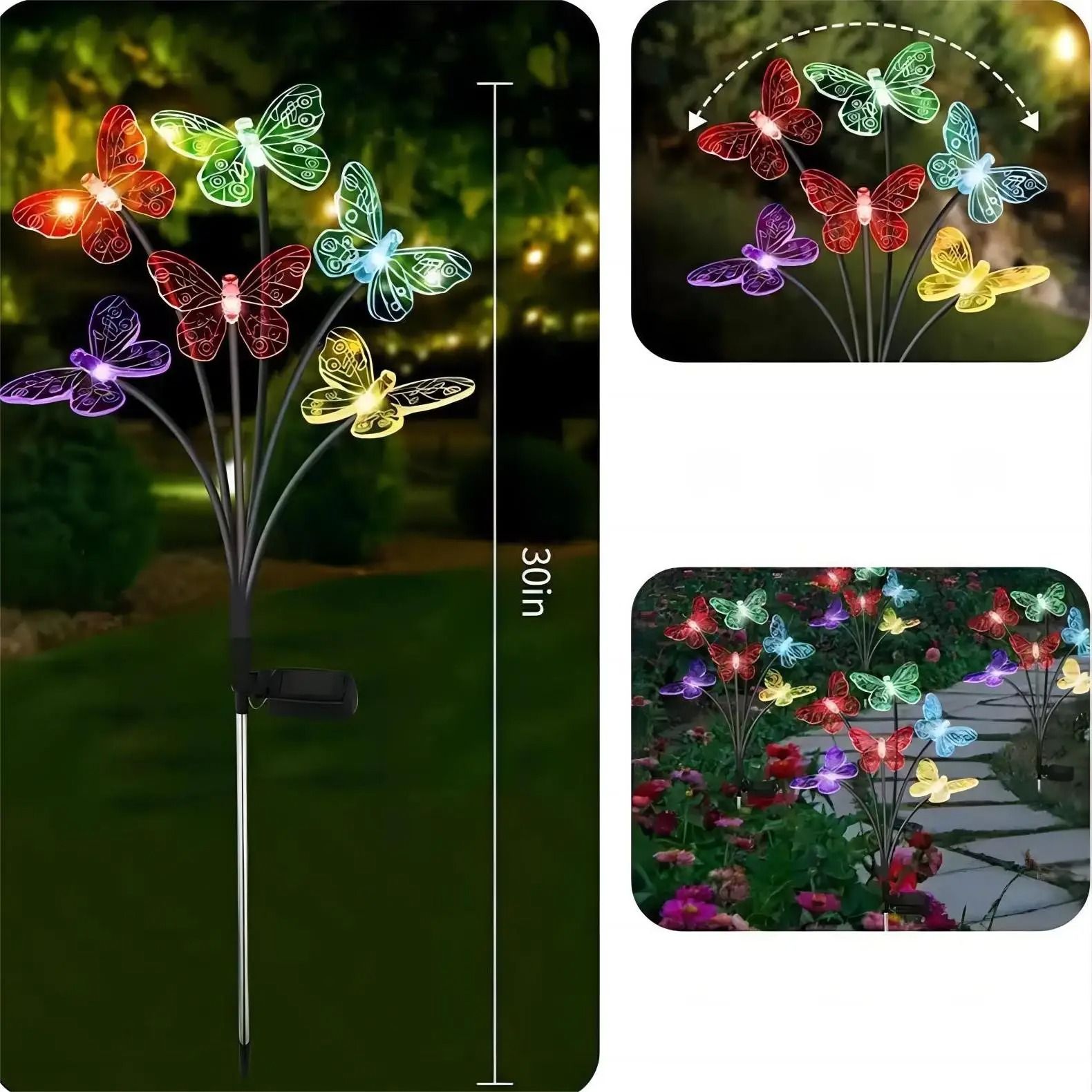 6-LED Solar Butterfly Garden Stake Lights | Waterproof Outdoor Pathway & Patio Decor