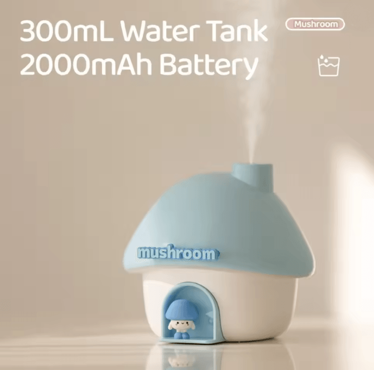 MistyGlow Mushroom House Mini Humidifier with Essential Oil Diffuser and Night Light