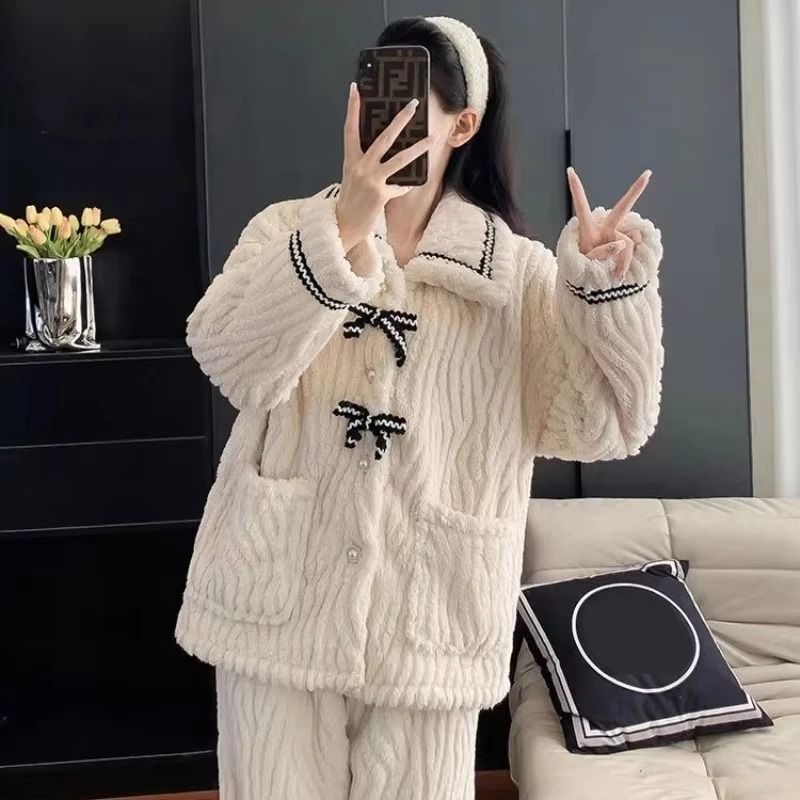 Womens Winter Pajama Set Thick Warm Womens Flannel Pajamas Cozy 2 Piece Sleepwear