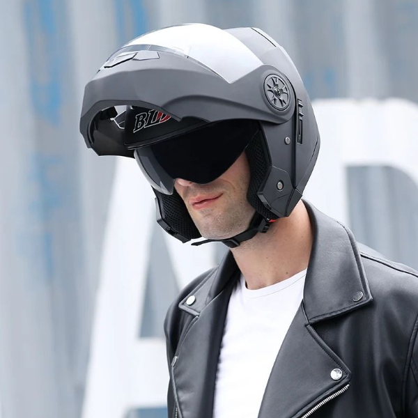 Dual Lens Flip Up Modular Full Face Motorcycle Helmet for Men and Women with UV Visor and Racing Protection