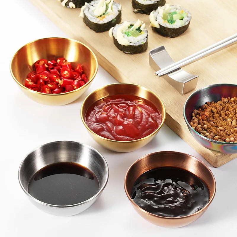 Stainless Steel Golden Sauce Dishes Set, Elegant Spice Serving Trays for Appetizers & Seasonings