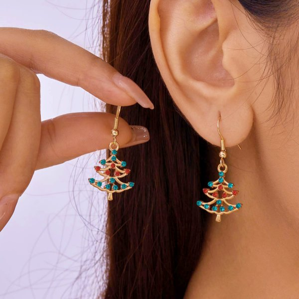 Crystal Star Earrings, Green Christmas Tree Stud, Women Dangle Jewelry, Party Gift